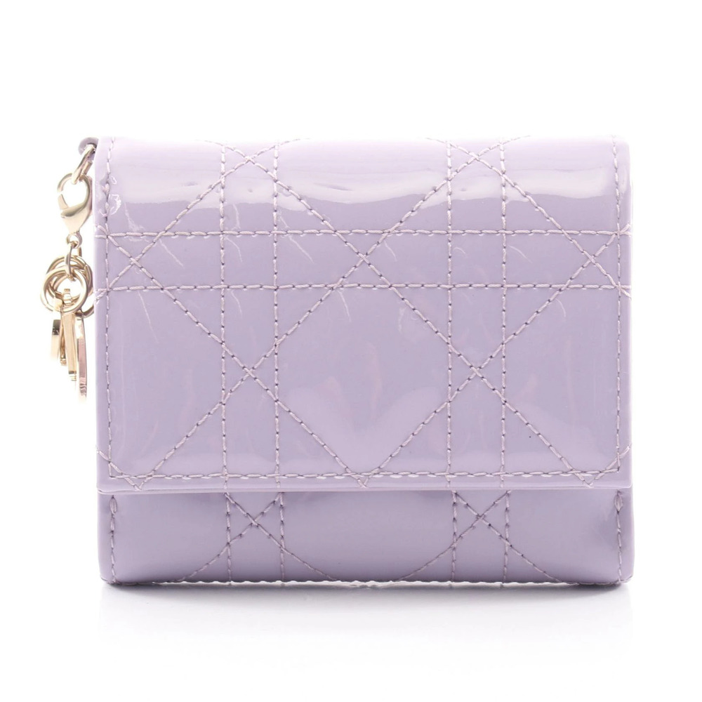 Christian Dior Lady Lotus Wallet Trifold Leather Purple